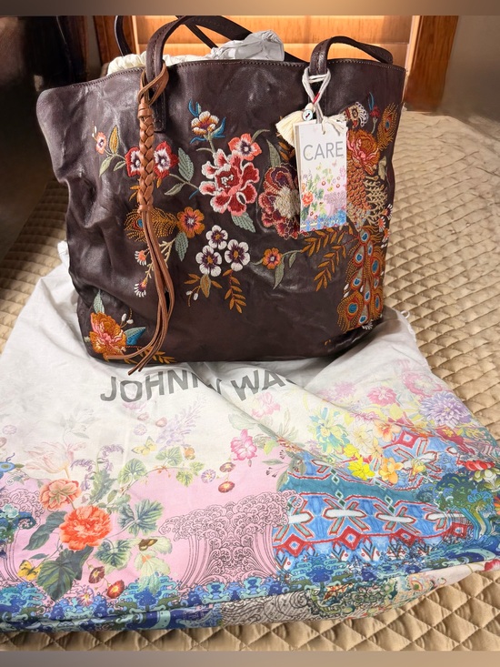Johnny Was Handbags - Johnny Was Brown Leather Annanke Tippi Tote Embroidered Floral Leather Bag, NWT